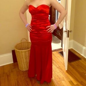 Red strapless prom or formal dress